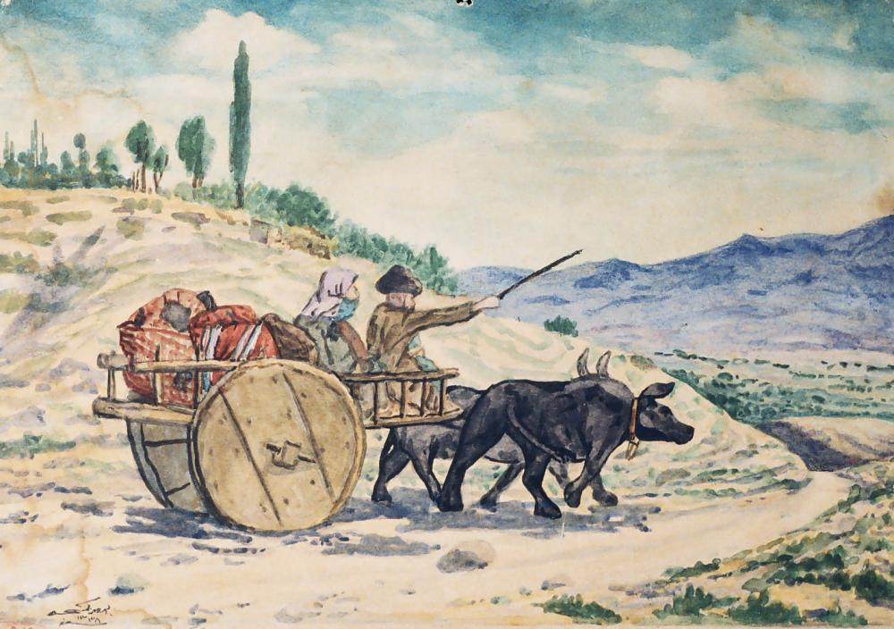 Qaçqınlar arabada<br> © Bəhruz Kəngərli/Milli İncəsənət Muzeyi, 1921