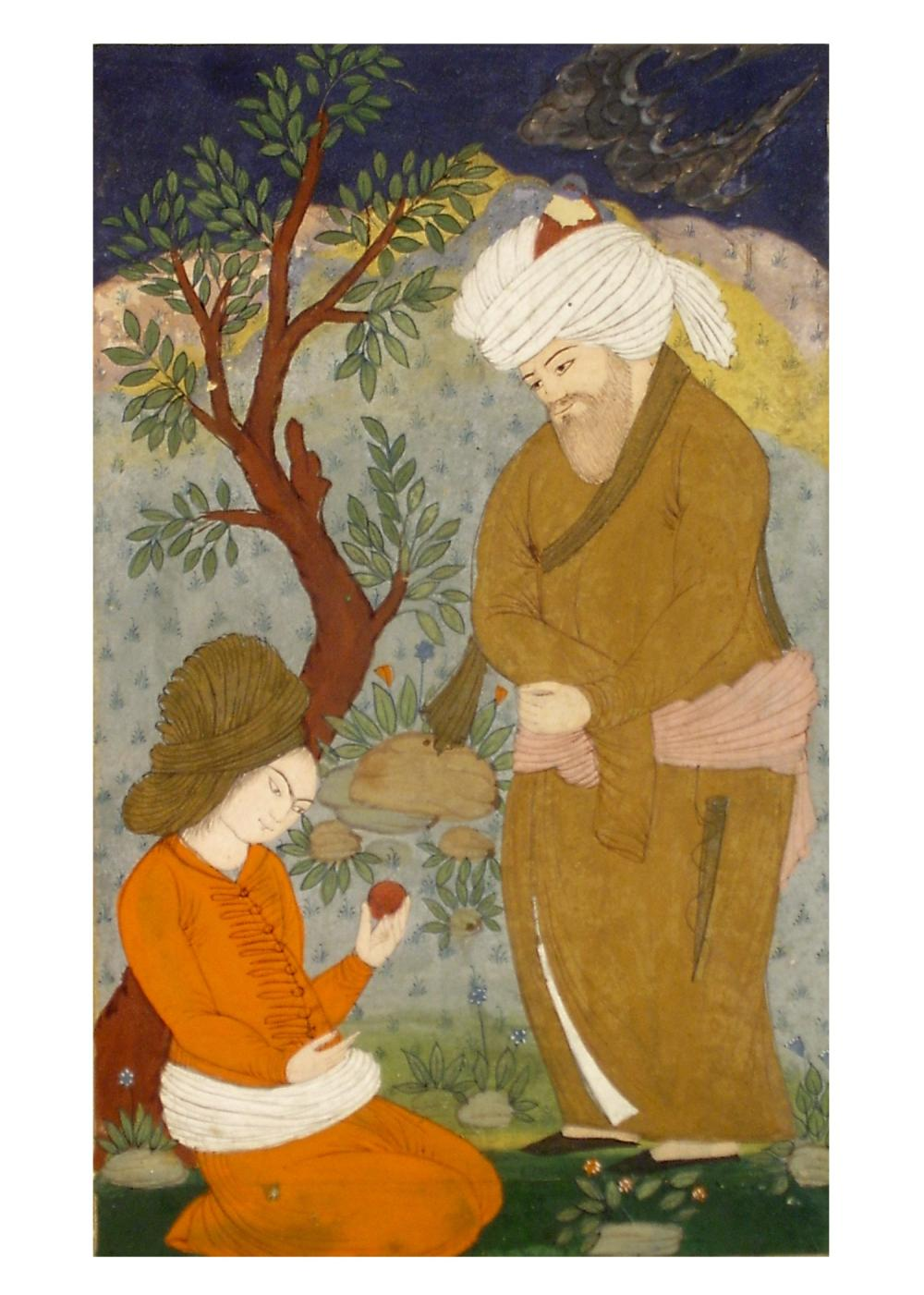 Aqil qoca ilə cavan oğlan<br> © Naməlum rəssam/Milli İncəsənət Muzeyi, XVII əsr